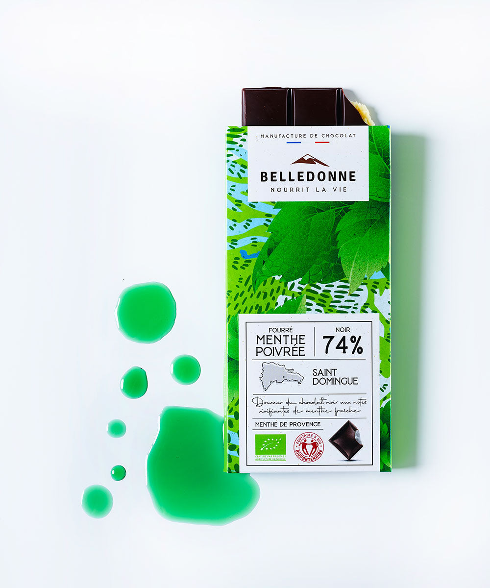 Tablette fourrée - chocolat noir 74% menthe poivrée - 2